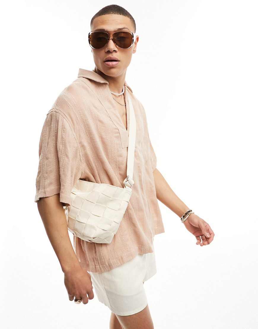 ASOS DESIGN boxy overhead shirt in textured fabric-Pink