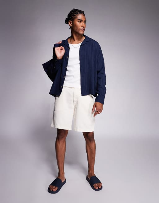 ASOS DESIGN - Boxy overhemd met textuur en reverskraag in marineblauw, 2 van 4