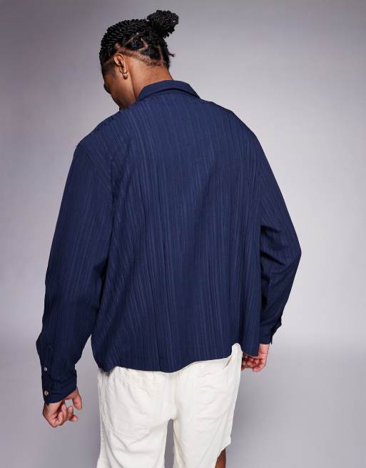 ASOS DESIGN - Boxy overhemd met textuur en reverskraag in marineblauw, 3 van 4