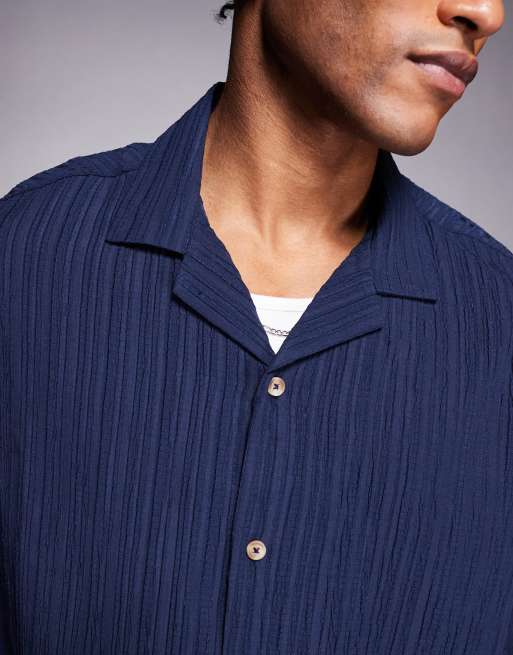 ASOS DESIGN - Boxy overhemd met textuur en reverskraag in marineblauw, 4 van 4