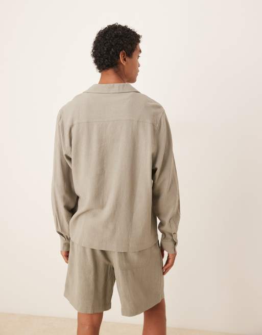ASOS DESIGN - Boxy overhemd van co-ord set van linnenmix met reverskraag in groen, 4 van 4
