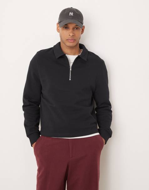 ASOS DESIGN boxy overiszed  quarter zip  sweatshirt in black - view 1