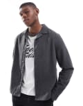 [ASOS DESIGN] ASOS DESIGN boxy overshirt in brushed texture with badge detail-Grey M CHARCOAL