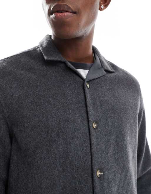 ASOS DESIGN boxy overshirt in brushed texture with badge detail