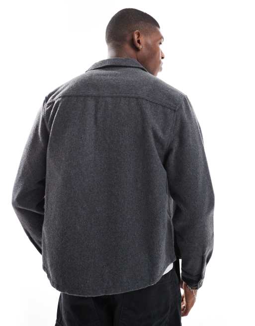ASOS DESIGN boxy overshirt in brushed texture with badge detail