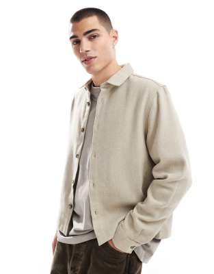 ASOS DESIGN boxy overshirt in stone wool look-Neutral