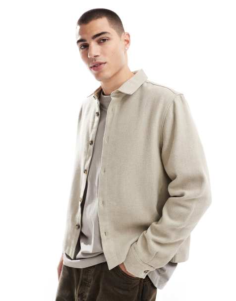 ASOS DESIGN boxy overshirt in stone wool look - view 1