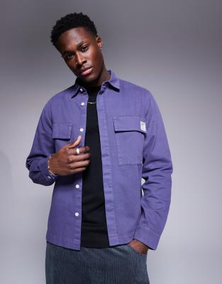 Asos Design Boxy Overshirt With Badge In Navy