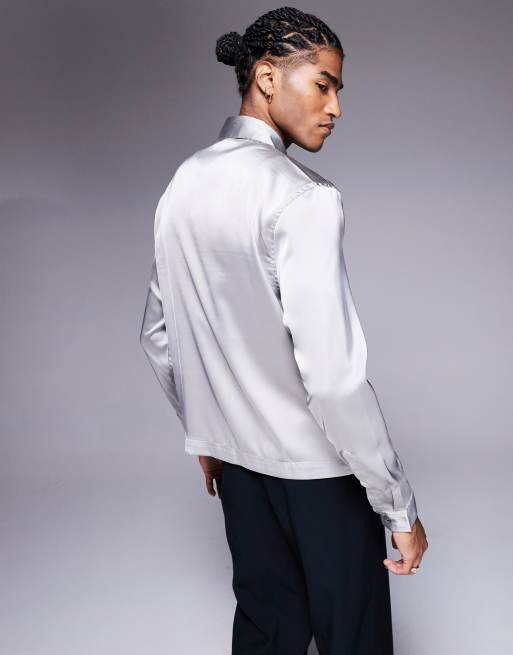 ASOS DESIGN boxy overshirt with patch pockets and zip in