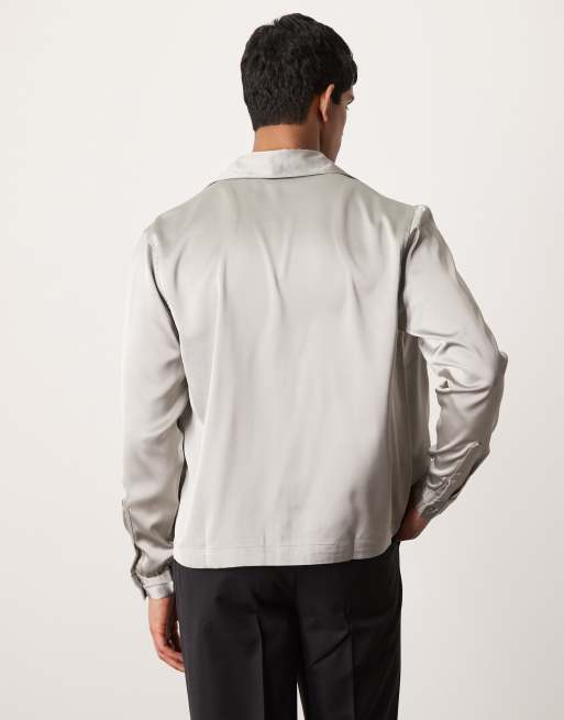 ASOS DESIGN boxy overshirt with patch pockets and zip in
