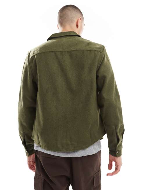 ASOS DESIGN boxy overshirt with revere collar in brushed texture with badge detail