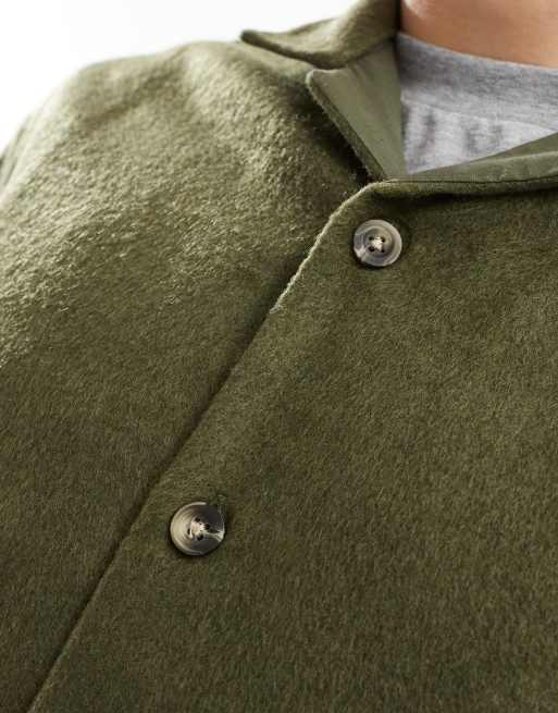 ASOS DESIGN boxy overshirt with revere collar in brushed texture with badge detail