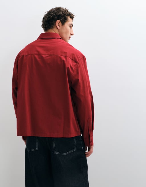 ASOS DESIGN boxy Oversize-Hemd aus Popeline in Rot, 5 von 5