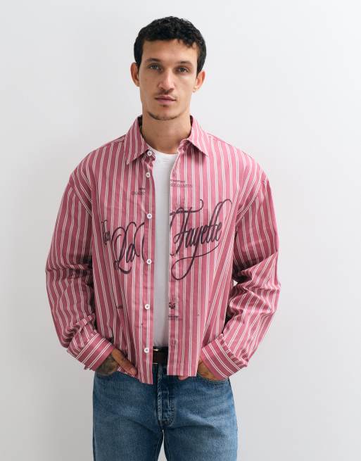 ASOS DESIGN Boxy-Oversize-Hemd mit Streifen und Platzierungsprint in Mauve, 4 von 5