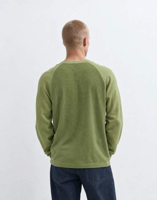 ASOS DESIGN boxy Oversize Langarm-Raglan-T-Shirt in Khaki mit Waffelstruktur, 6 von 9