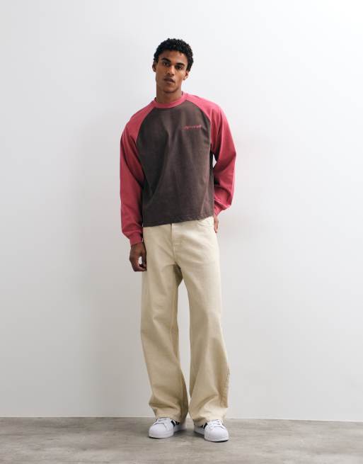 ASOS DESIGN boxy Oversize Langarm-Raglan-T-Shirt mit Schriftprint in Braun, 2 von 5