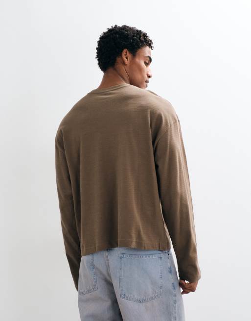 ASOS DESIGN boxy Oversize Langarm-T-Shirt in brauner Struktur, 4 von 5