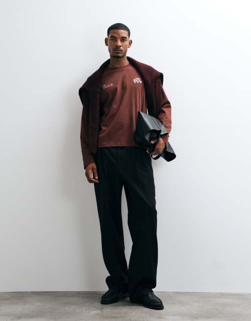 ASOS DESIGN boxy Oversize Langarm-T-Shirt mit Stadtgrafik in Braun, 4 von 5