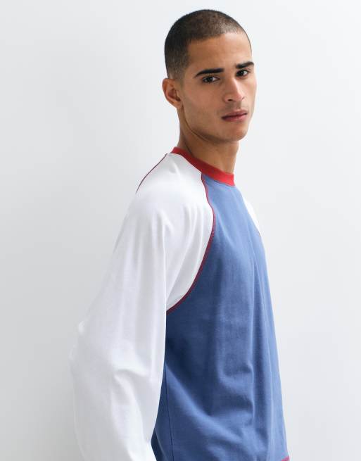 ASOS DESIGN boxy oversize pesante a maniche lunghe raglan blu, 4 di 5