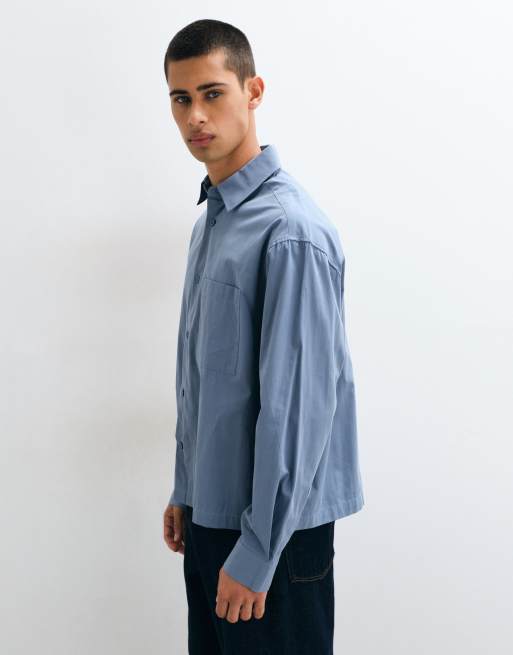 ASOS DESIGN boxy Oversize-Popeline-Hemd in Blau, 4 von 5
