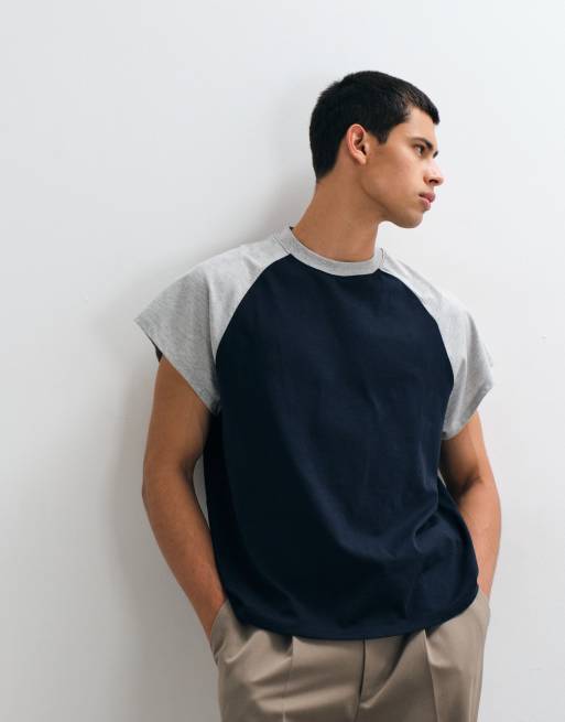 ASOS DESIGN boxy Oversize-Raglan-T-Shirt in Marineblau und Grau, 4 von 5