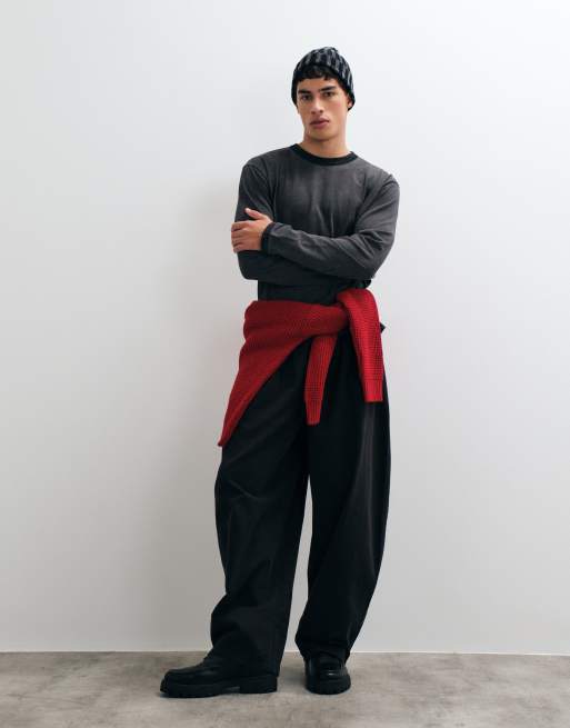 ASOS DESIGN boxy Oversize-Ringer-Langarmshirt in Anthrazit, 3 von 5