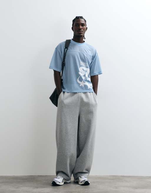 ASOS DESIGN boxy Oversize-T-Shirt mit großem Street-Print aus blauem Mesh, 2 von 5