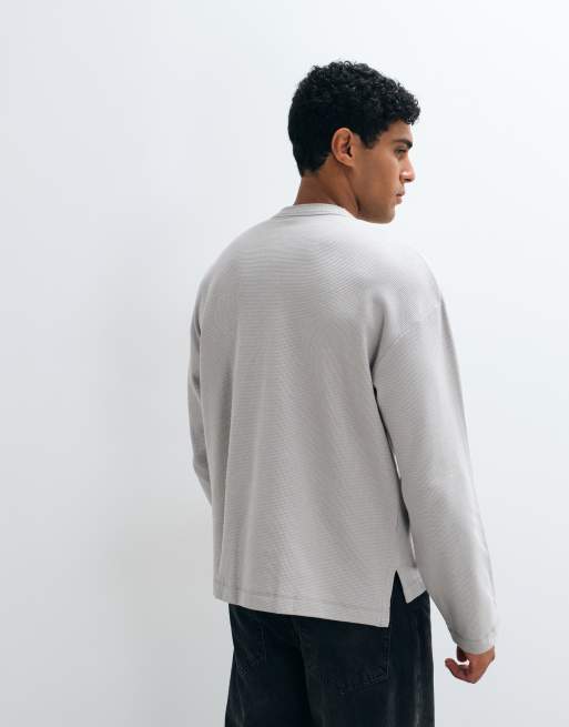 ASOS DESIGN boxy Oversize-T-Shirt mit Henley-Ausschnitt in Stone-Waffelstruktur, 4 von 5