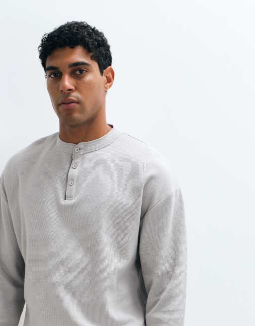 ASOS DESIGN boxy Oversize-T-Shirt mit Henley-Ausschnitt in Stone-Waffelstruktur, 5 von 5