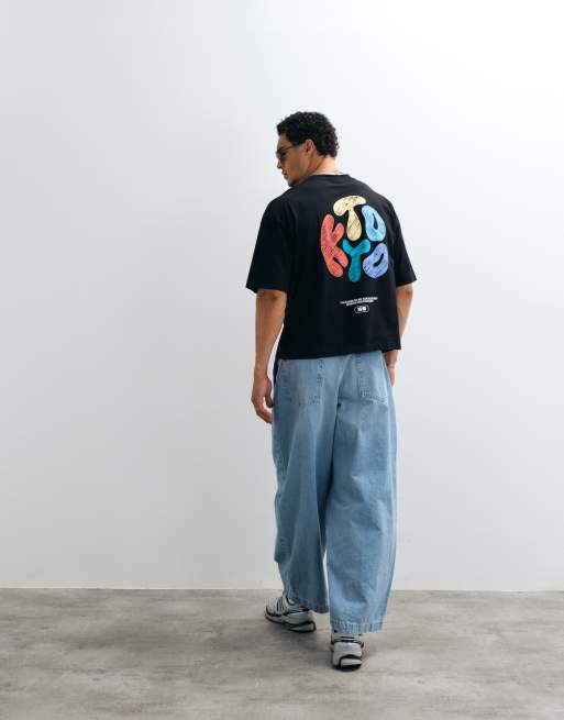 ASOS DESIGN boxy Oversize-T-Shirt mit Kritzel-Textprint „Kyoto Bubble“ in Schwarz, 4 von 5