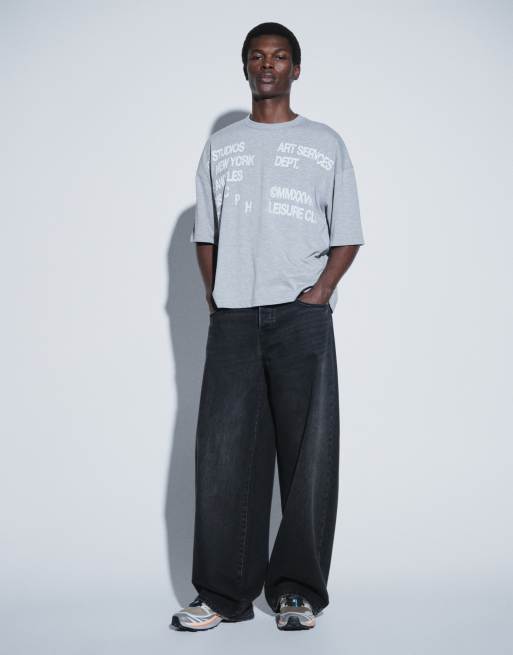 ASOS DESIGN Boxy Oversize-T-Shirt mit überschnittenen Schultern und Textprint in Graumeliert, 3 von 5