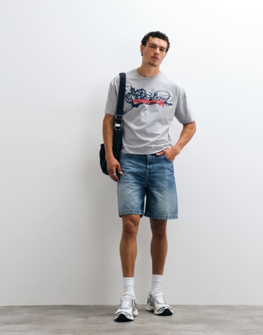 ASOS DESIGN boxy oversize T-shirt z grafiką England w szarym melanżu, 2 z 5