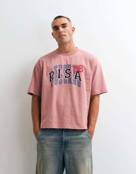 ASOS DESIGN boxy oversize T-shirt z nadrukiem Pisa w różowym odcieniu - view 1