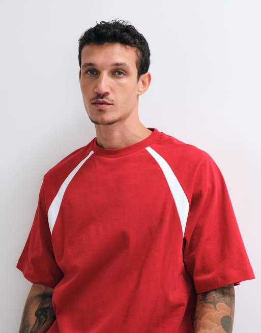 ASOS DESIGN boxy oversize T-shirt z wstawką w kolorze czerwonym, 4 z 5