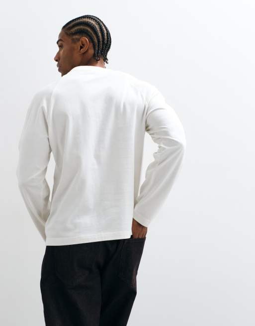 ASOS DESIGN boxy oversize top z długim rękawem i nadrukiem 80 w stylu varsity, kremowy, 5 z 5