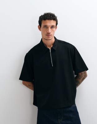ДИЗАЙНЕРСКАЯ рубашка ASOS свободного кроя с застежкой-молнией 1/4 черного цвета black