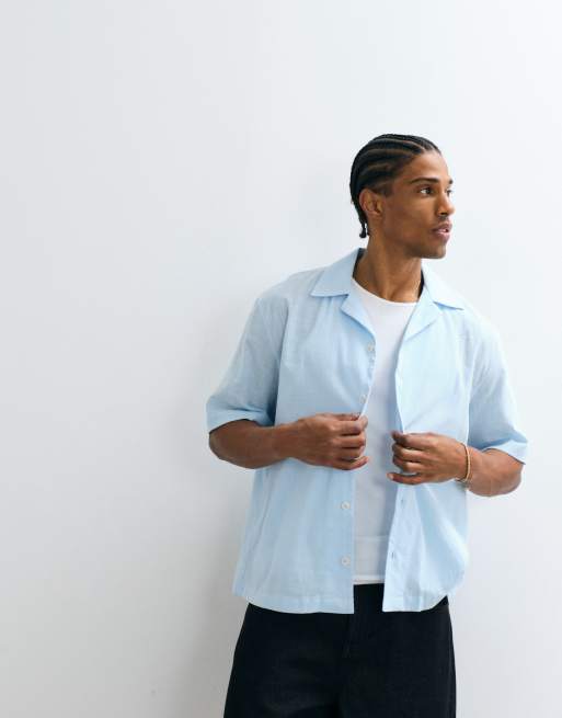 ASOS DESIGN boxy oversized Amalfi back print shirt in blue, 4 of 5