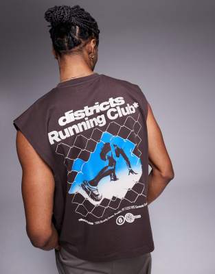 Asos Design Boxy Oversized Athletic Graphic Tank Top In Brown