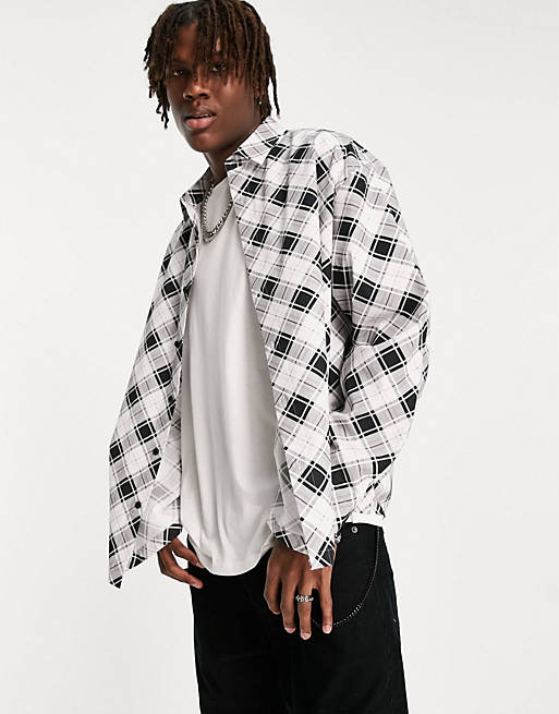 ASOS DESIGN boxy oversized bias check shirt with pockets in mono