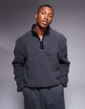 [ASOS DESIGN] ASOS DESIGN boxy oversized borg quarter zip sweatshirt in charcoal-Grey S Asphalt