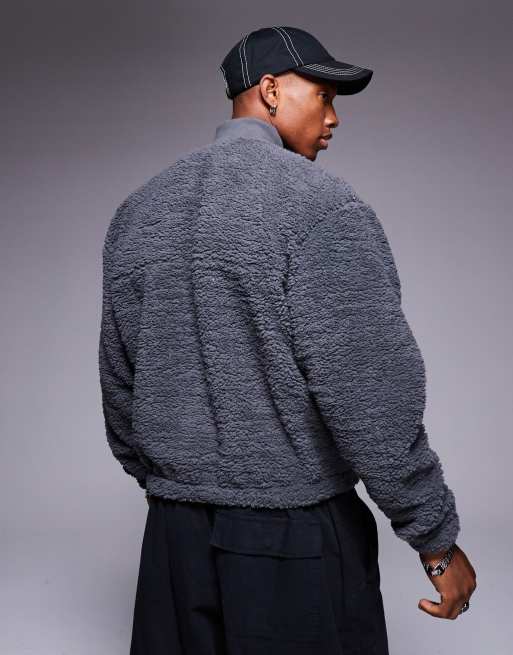 ASOS DESIGN boxy oversized borg track jacket in gray, 2 of 4