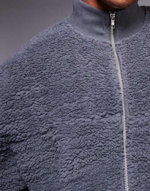 ASOS DESIGN boxy oversized borg track jacket in gray, 4 of 4