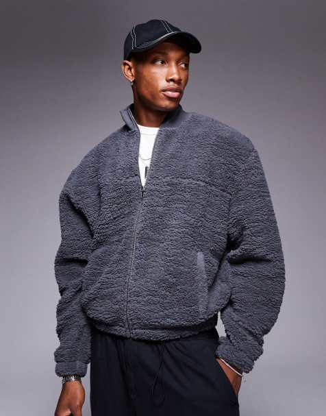 ASOS DESIGN boxy oversized borg track jacket in grey - view 1
