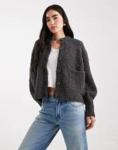 ASOS DESIGN fisherman rib knit cardigan with raglan detail in oatmeal