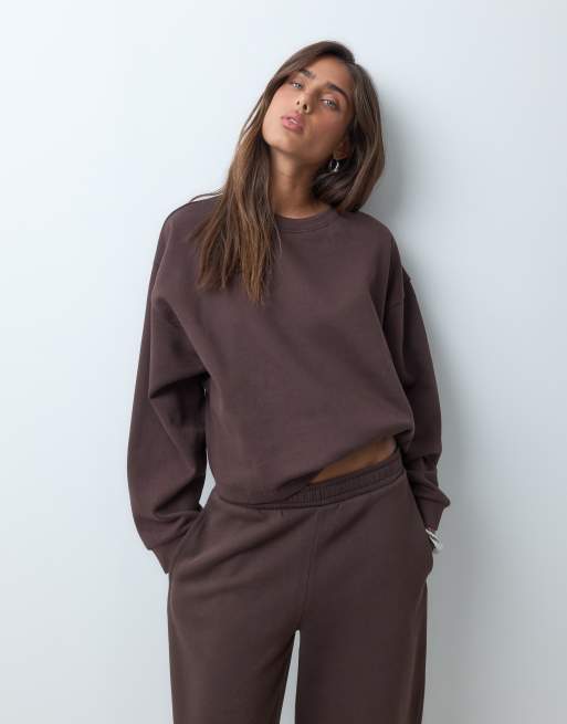 ASOS DESIGN brushback sweat Mix & Match in brown, 6 of 6