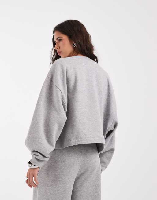 ASOS DESIGN boxy oversized brushback sweat in grey marl, 3 of 4