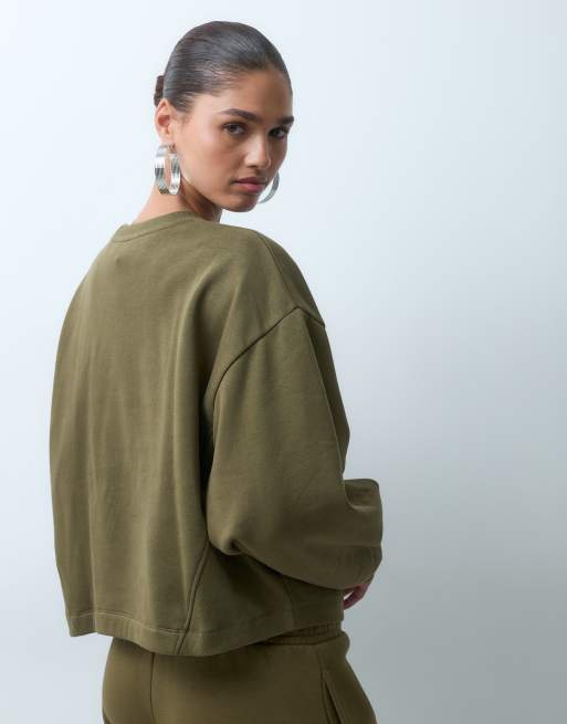 ASOS DESIGN boxy oversized brushback sweat in khaki, 4 of 4