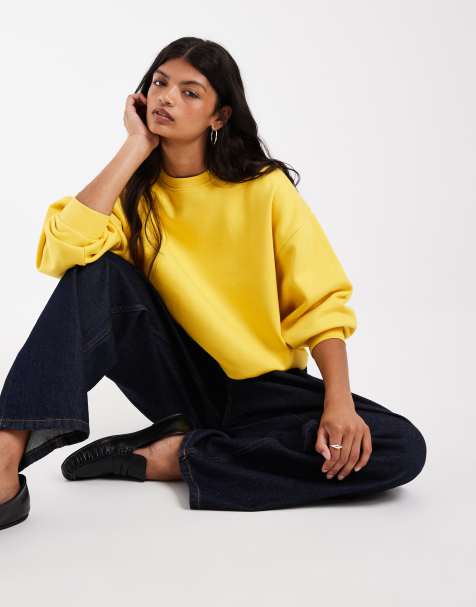 ASOS DESIGN boxy oversized brushback sweat in yellow - view 1