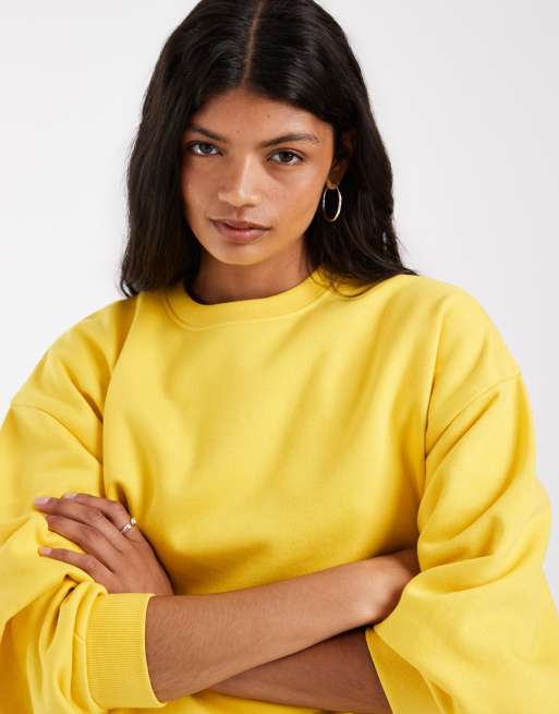 ASOS DESIGN boxy oversized brushback sweat in yellow, 3 of 4