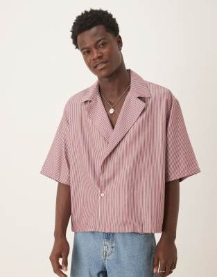 Asos Design Boxy Oversized Camp Collar Shirt In Neutral